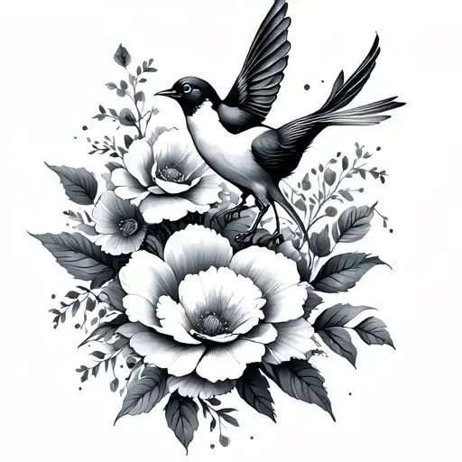 Feminine Flowers W Bird