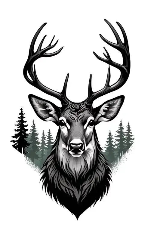 Deer Head With Trees
