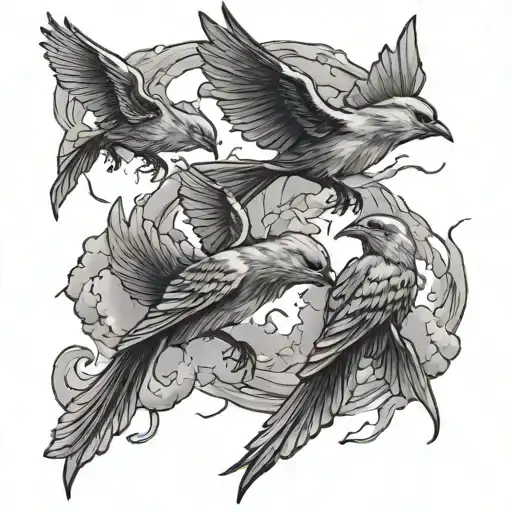 Three Birds Flying Through Lightning