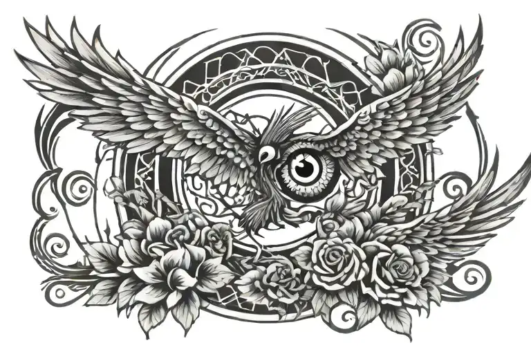 All Seeing Eye Pheonix Flowers Intertwined