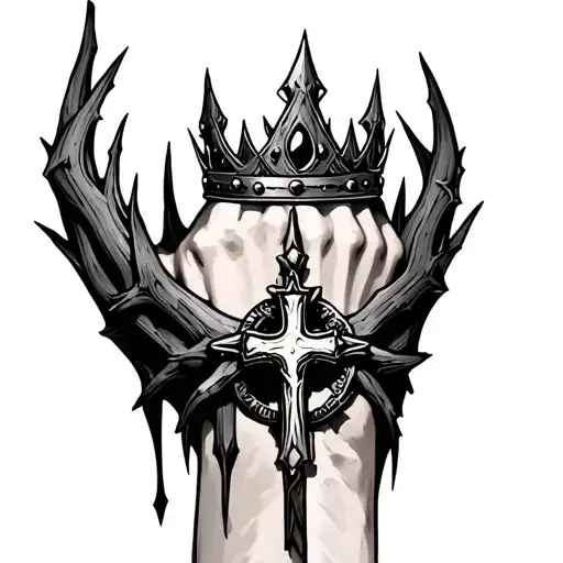 Thorn Crown On My Wrist With A Cross Hanging Down In Between My Index Finger And Thumb