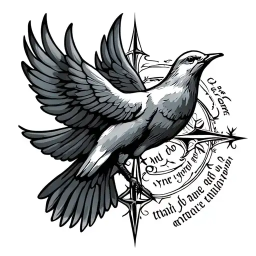 Dove On Left Pec With Writing In The Wing And Compass