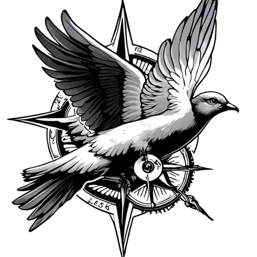 Dove With Writing In The Wing With A Compass