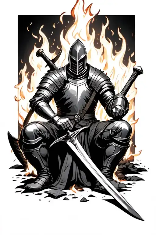 The Knight Sits By The Fire Sword Behind His Back