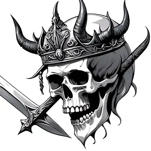 King Skull With Devil Horns Sword Piercing