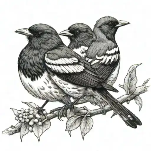 Tattoo Of 1 Adult Magpie Robins And Two Baby Magpie Robins