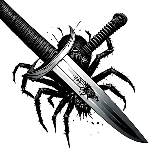 Detailed Katana Sword With A Broken Blade And A Spider Crawling On The Blade