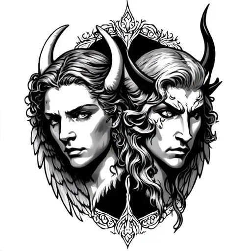 Old School Angel And Devil Head