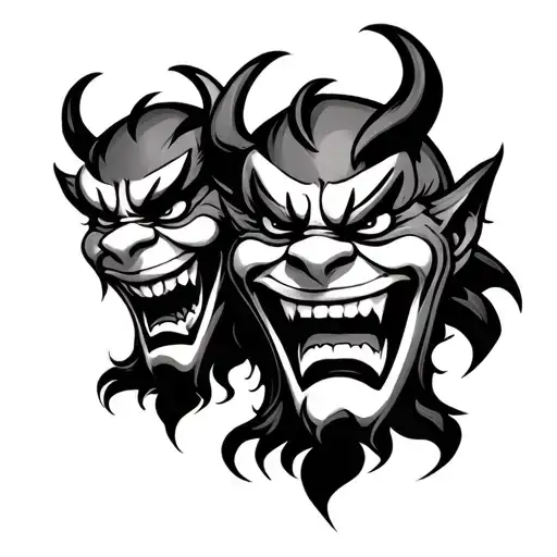 Two Oni Masks Angry And Smiling