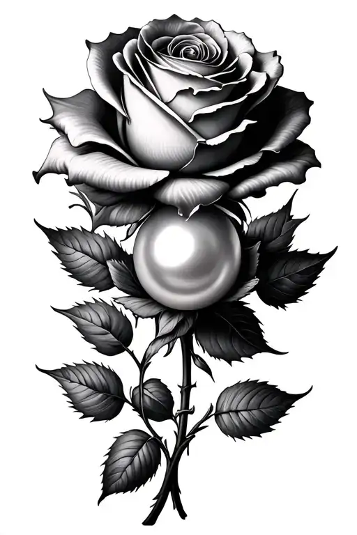 Rose With Pearl In Middle Of Rose With 06-12-45 Engraved In The Pearl