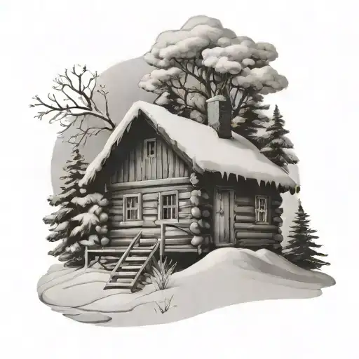Cabin Covered In Snow