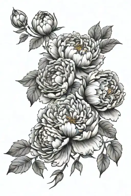 Three Peonies Flowers Blooming