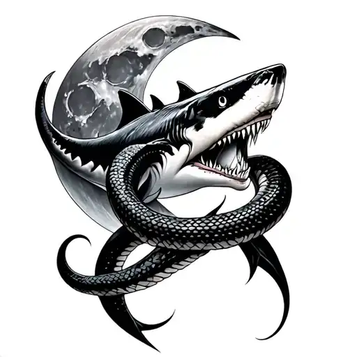 Great White Shark Moon And Snake