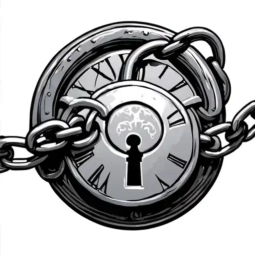 Iron Lock And Chain With Skeleton Key