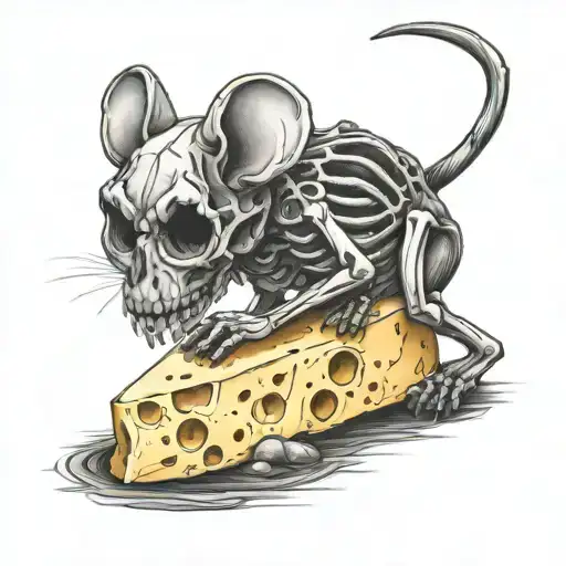 Skeleton Mouse Sitting On A Piece Of Cheese