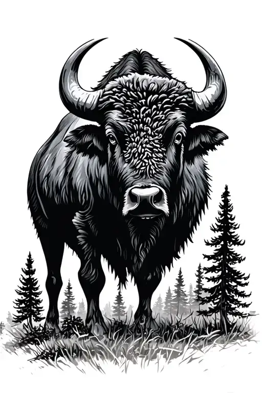 Buffalo Outline Filled With Pine Forest