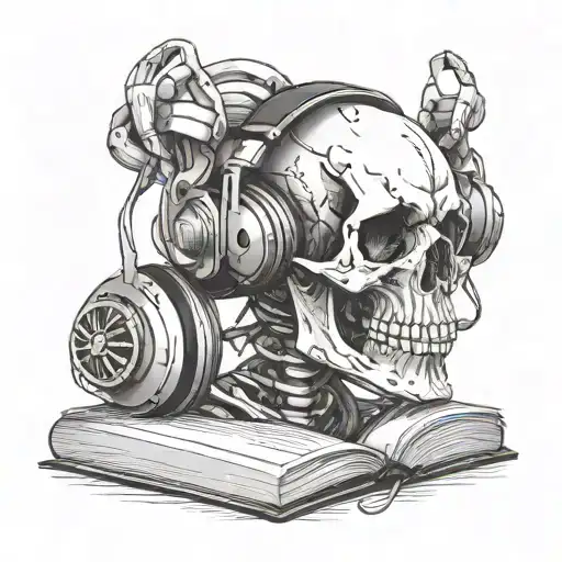 Skeleton With Headphone Connected To A Book