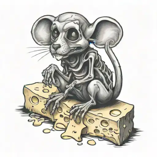 Skeleton Mouse Sitting On A Piece Of Cheese Beginner Drawing