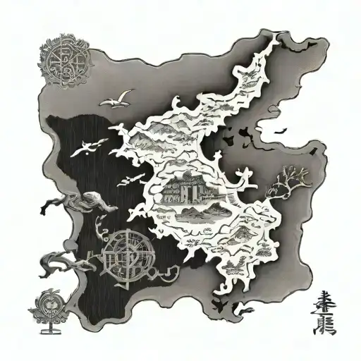 Historical Map Of Mongolia And Bhutan Intertwined With Symbolic Garden Imagery