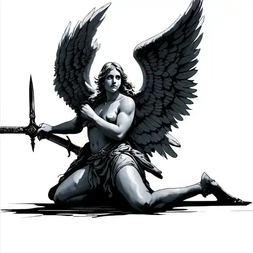 Angel Kneeling With A Sword