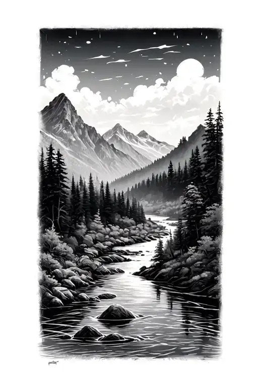 River And Mountain Landscape