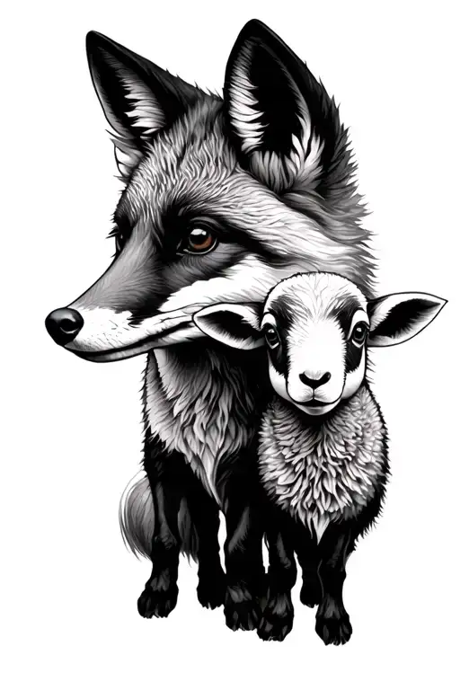 Fox And Lamb Peacefully Coexisting