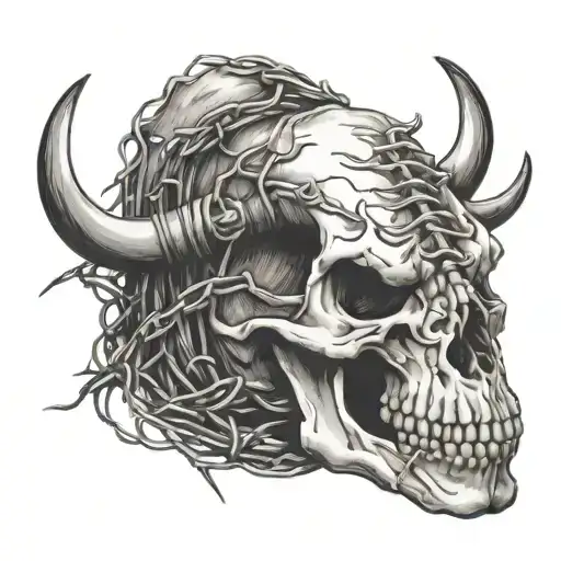 Barbed Wire With A Cow Skull