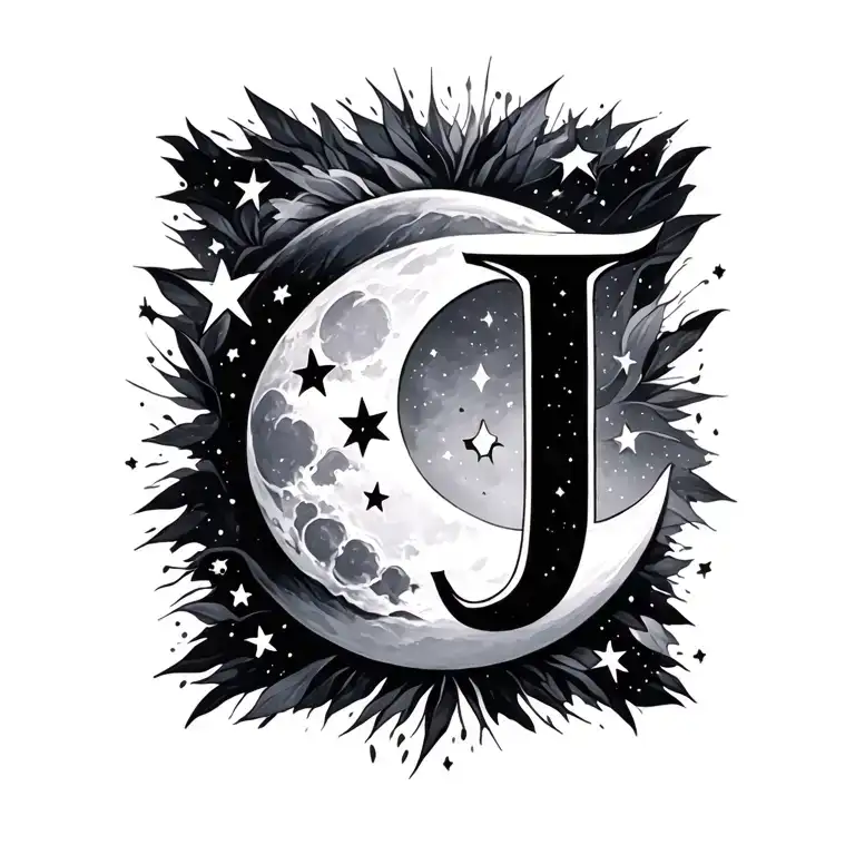J Initial Moon And Stars In The Sky