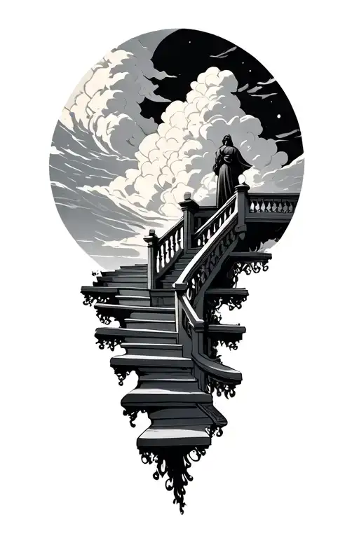 Stairway To Haeven With Clouds Surrounding