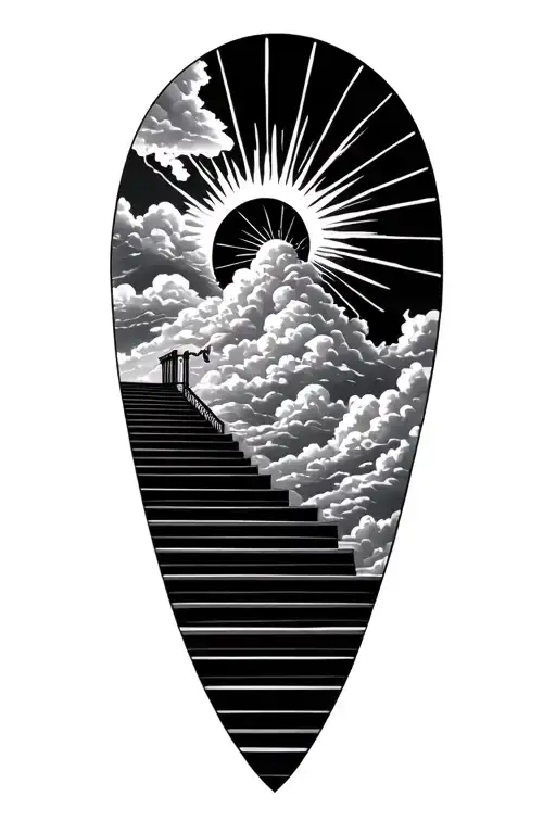 Stairway To Haeven With Sunrays And Clouds Surrounding