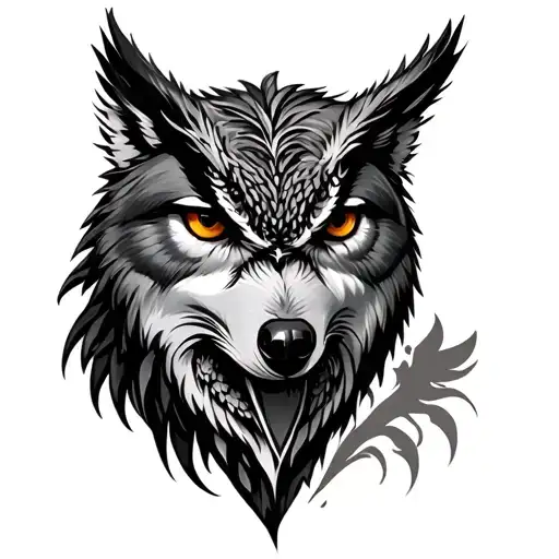 Wolf And Owl Head Looking