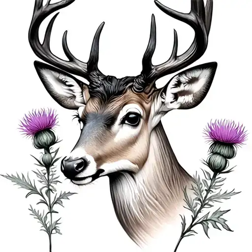 Deer And Scottish Thistle
