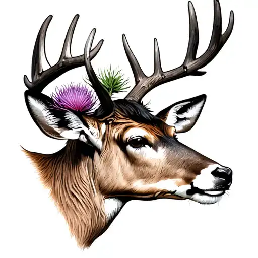 Deer With Scottish Thistle On Antlers