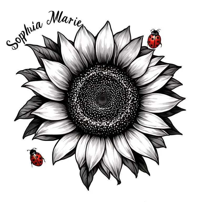Sunflower With Ladybugs And Writing Sophia Marie
