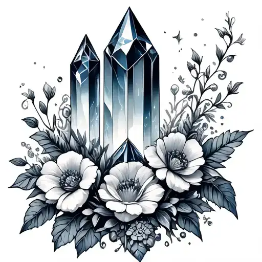 Raw Crystal Tower Surrounded By Flowers