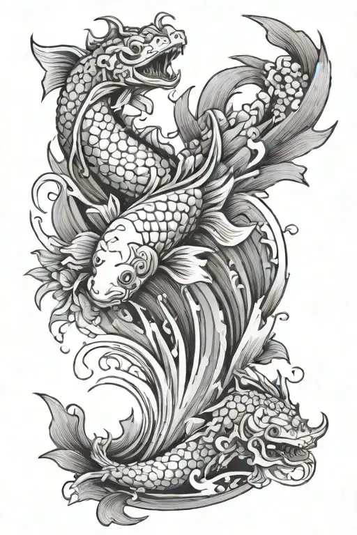 Koi Fish Waterfall Turning Into A Dragon