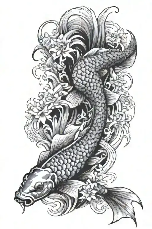 Koi Fish Going Up Waterfall Into Dragon