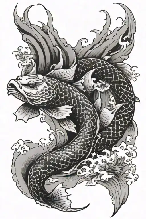 Koi Fish Going Up Waterfall Into Dragon