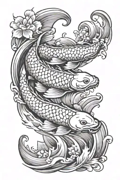 Koi Fish Going Up Waterfall Into Dragon