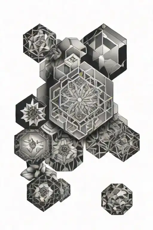 Hexagon Pattern Arm Tattoo With A Different Picture In Each One