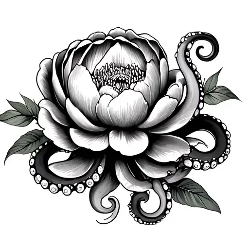 Octopus And Peony Flower