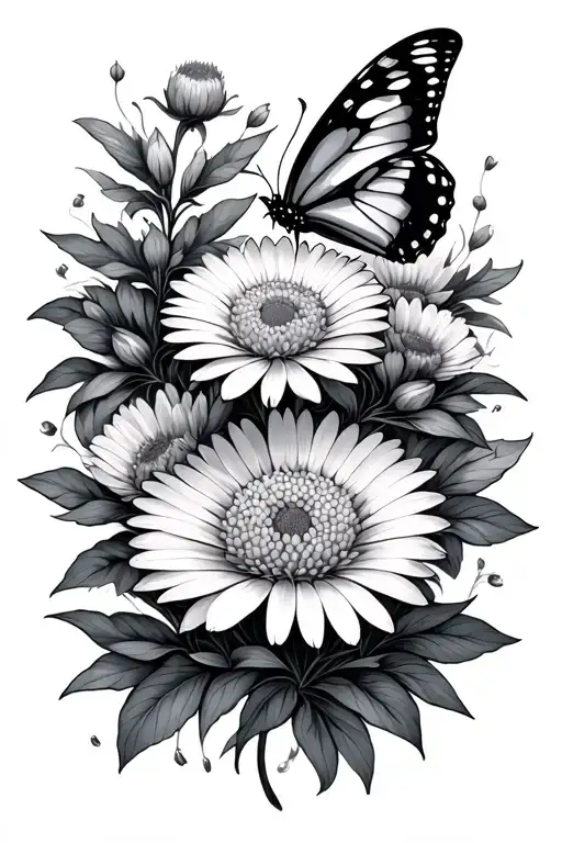 Aster Flower And Butterfly