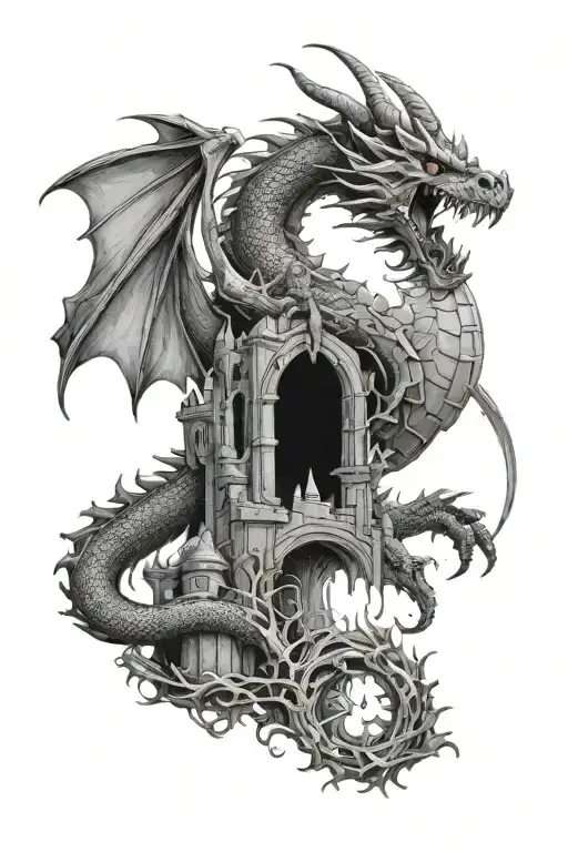 Dragon And Castle And Sword