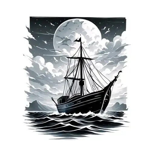 Ocean With Boat Floating