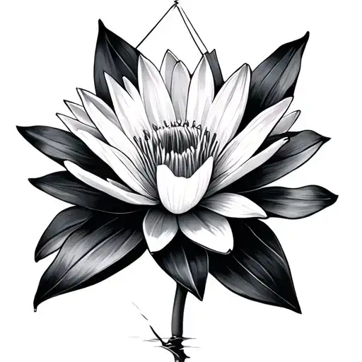 Black And White Water Lily Inside Diamond Shaped Line