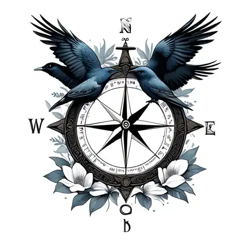 Compass With Crows Ocean Flowers