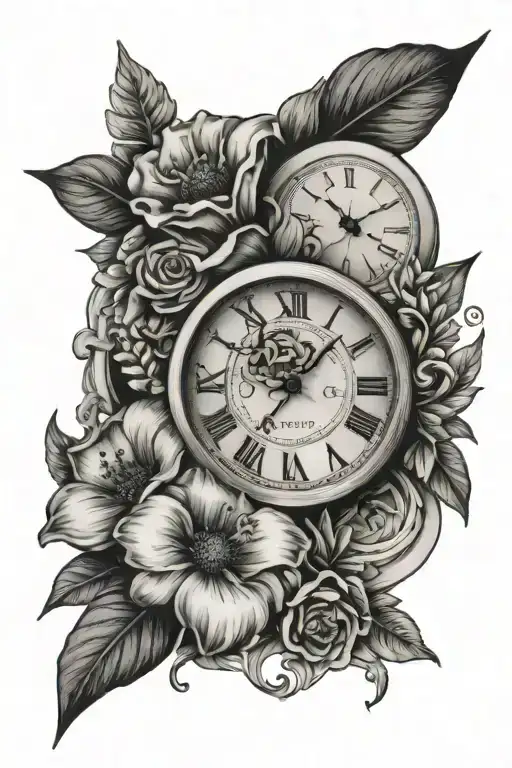 Clock With 3 Flowers