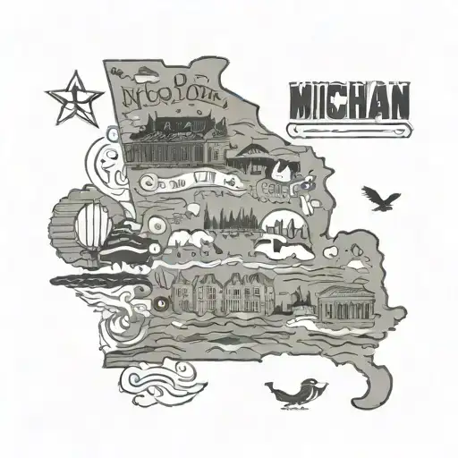 State Of Michigan Outline With State Symbols Incorporated