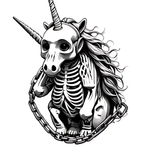 Teletubby On Unicorn Skeleton Chained