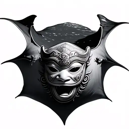 Realistic Manta Ray Swimming With Shadow With Barong Mask On Its Back